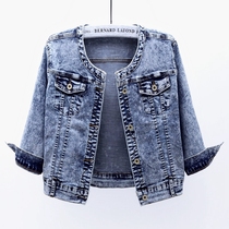 Stretch denim coat womens short spring and autumn new Joker slim slim jacket cardigan seven-point sleeve shirt