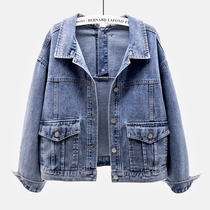 Spring and autumn new denim coat womens short loose bf back button decorative jacket large size casual coat tide