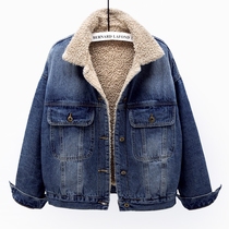 Denim cotton jacket womens short autumn and winter clothing new Korean version of loose bf warm cotton coat plus cashmere lamb coat tide