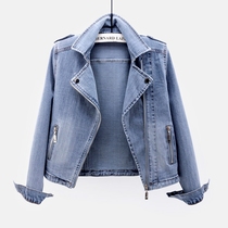 Stretch denim coat womens short spring and autumn new Joker slim slim jacket suit collar long sleeve top cardigan tide