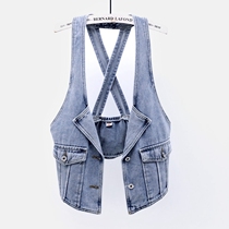 Spring and autumn clothes New outer tie denim vest women wild pocket sleeveless cowboy jacket casual free and easy top Autumn Tide