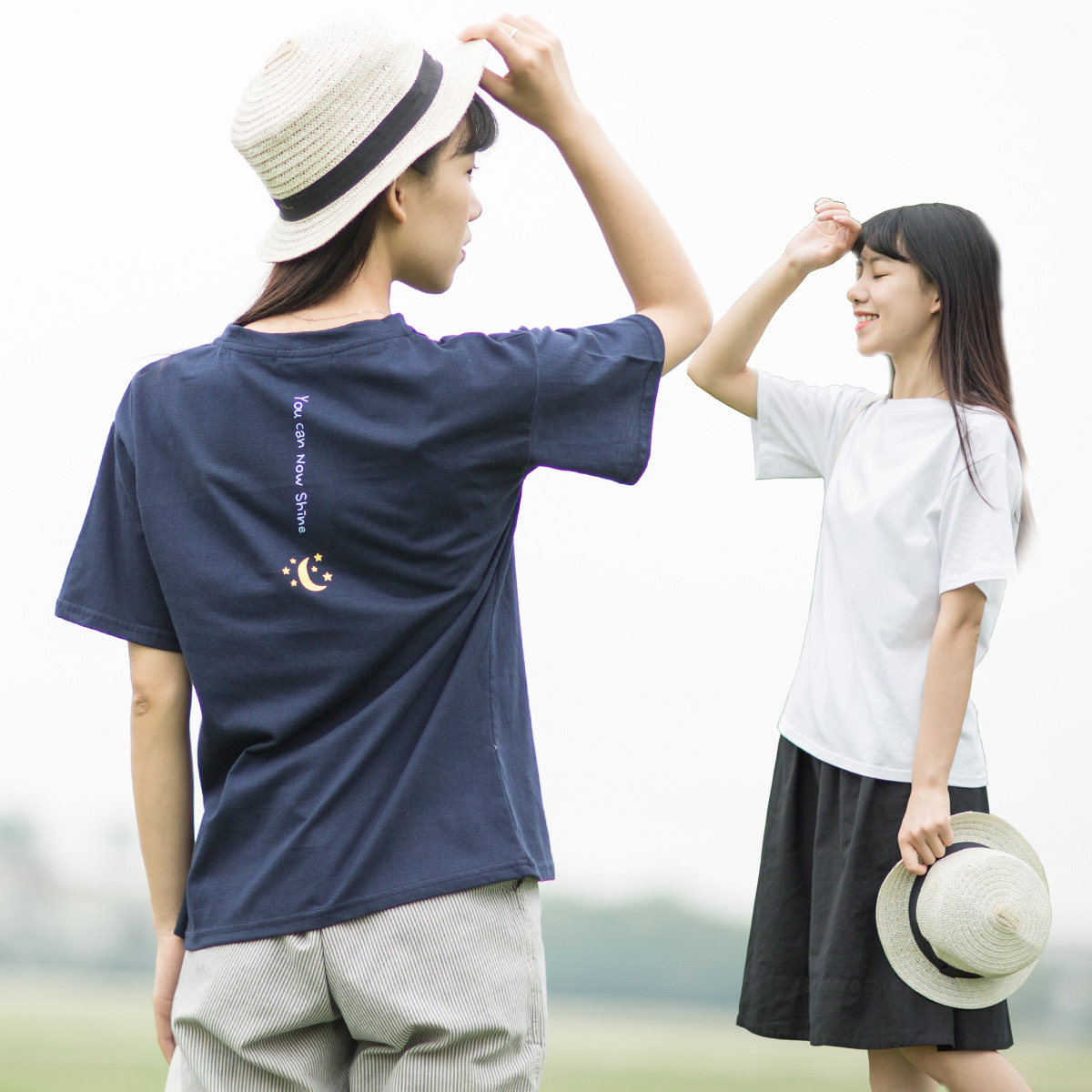 MH pure cotton round neck T-shirt behind flowers summer ladies short sleeve fresh girl top