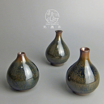 Ceramic small vase ornaments handmade rabbit hair vintage flower arrangement home decorations Dried flowers New Chinese style built-up vase