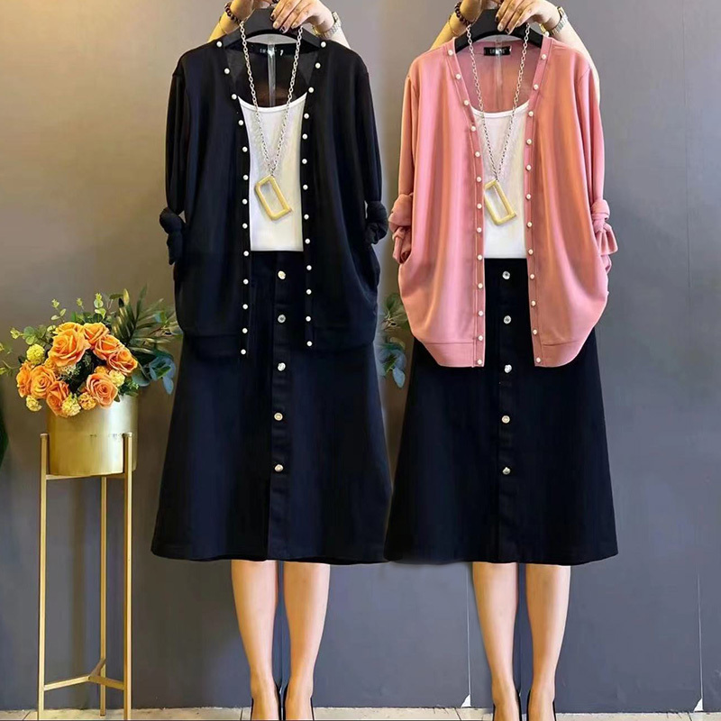 Plus-Size Fashion Faux Two-Piece Design Beaded Long-Sleeve Top Autumn High-End Large Size Slimming Elegant Unique Cardigan for Women
