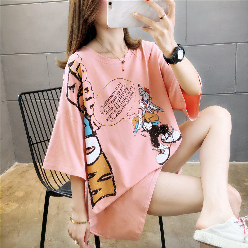 Design pregnant women dress summer short sleeve pregnant women T-shirt dress loose thin cartoon tide