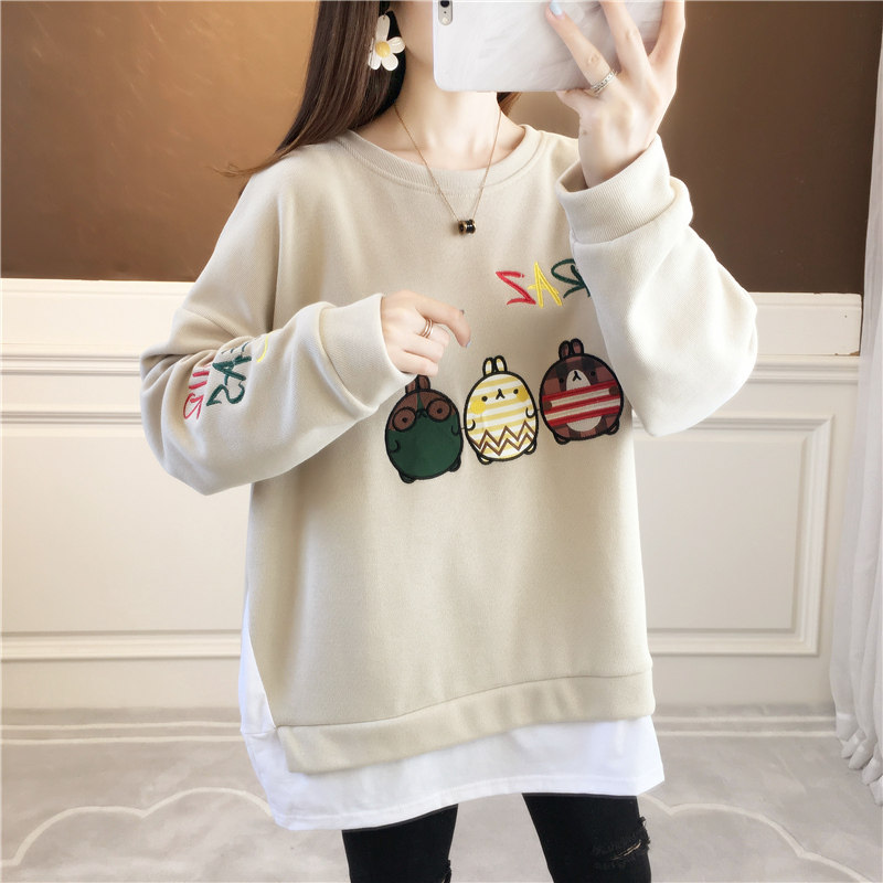 Pregnant women suit spring and autumn cartoon jacket long-plate plug jacket loose network red large size female width