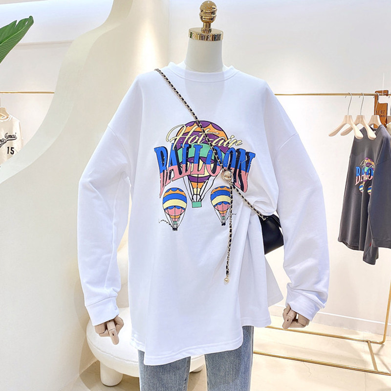 2022 spring and autumn casual loose maternity T-shirt long sleeves undershirt medium and long tops plus size female Internet celebrity foreign