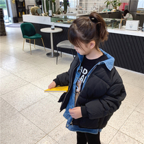 Girls Splice denim cotton jacket 2019 winter clothes new childrens middle-aged children Foreign style casual cotton coat