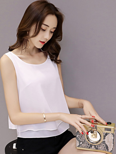 Chiffon Camisole for Women, Summer Inner Layer, Korean Style, Loose, Double-Layered, Versatile Sleeveless Top, Trendy