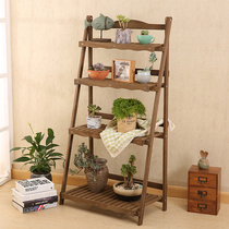 Foldable-free installation of retro solid wood flower shelf Multi-layer flower shelf Balcony Garden Yard Multi-Meat Turquoi