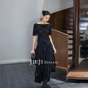 Zhang Qi Jieji Zhang [Nocturne] Plaid Suit Women's Summer 2026 New Short-Sleeve T-Shirt Irregular Skirt