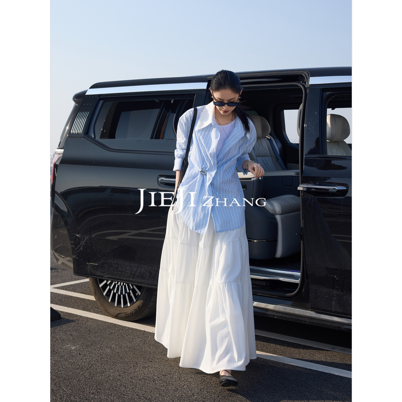 Zhang Qi Jieji White Midi Skirt for Women, Versatile and Elegant for Autumn, Elastic Waist, Slimming A-Line Skirt Zhang Qi Jieji White Midi Skirt for Women, Versatile and Elegant for Autumn, Elastic Waist, Slimming A-Line Skirt