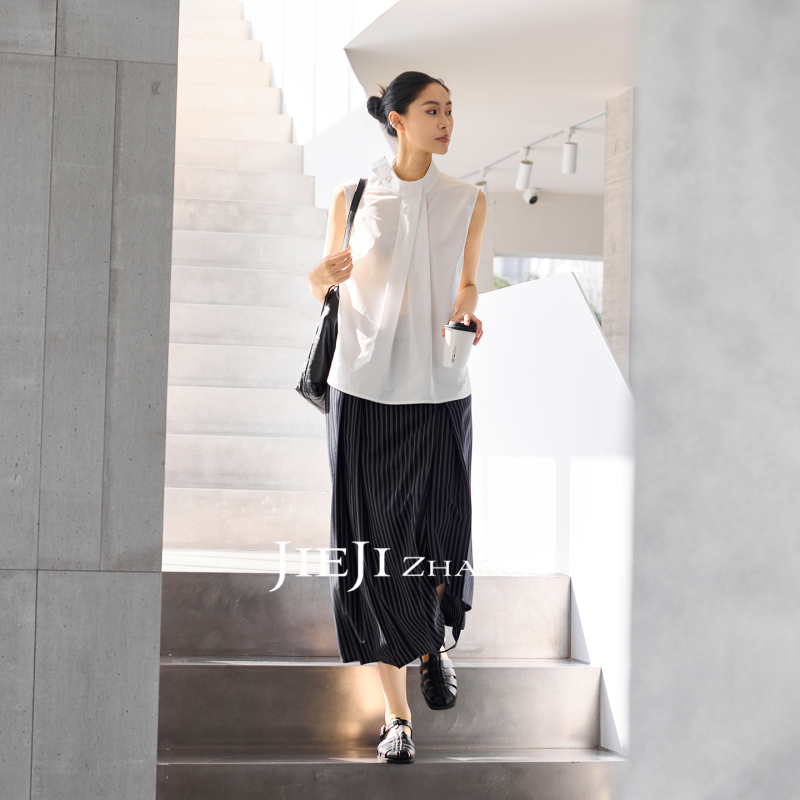 Zhang Qi Jieji Zhang【Wind Chime Stand Collar】100% Cotton Sleeveless Vest Top Women's Summer Ribbon Vest Zhang Qi Jieji Zhang【Wind Chime Stand Collar】100% Cotton Sleeveless Vest Top Women's Summer Ribbon Vest