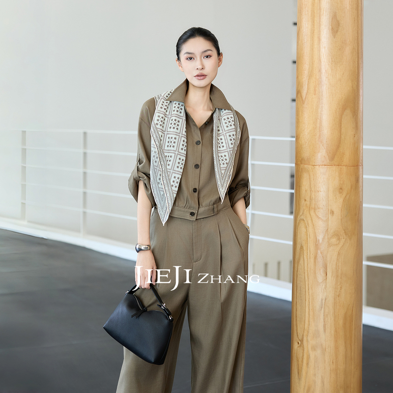 Zhang Qi Jieji Zhang [Law Firm] 100 Lyocell Workwear Suit for Women, Waist-Cinching Shirt and Wide-Leg Pants Two-Piece Set