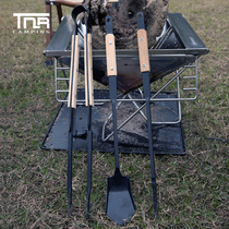 Outdoor Japanese bamboo handle anti-scalding carbon steel barbecue camping fire table tool bonfire clip set of three
