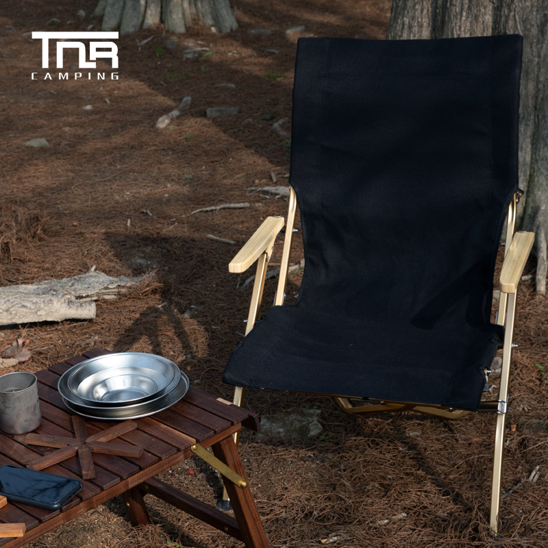 Fourth generation outdoor camping folding chair with portable on-board aluminium alloy canvas bamboo armchair Leisure leaning back chair