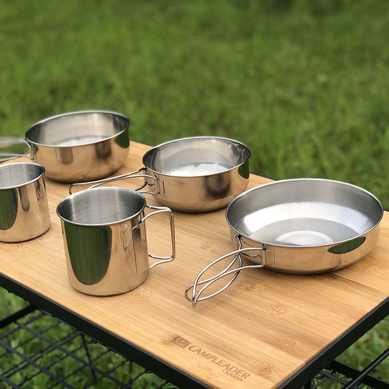 Outdoor portable camping pot 304 stainless steel picnic tableware camping cookware supplies travel outdoor folding pot