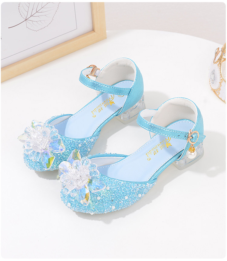 Western Style Children's Princess Shoes Crystal Shoes Girls High Heel Shoes Soft Bottom Elementary School Student Dress Dance Leather Shoes Silver with — 32
