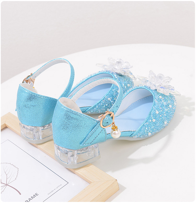 Western Style Children's Princess Shoes Crystal Shoes Girls High Heel Shoes Soft Bottom Elementary School Student Dress Dance Leather Shoes Silver with — 30