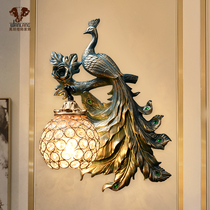 wanlang American retro peacock wall lamp European living room bedroom bedside background wall Creative decoration wall lamp