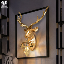 wanlang Lucky deer head wall lamp Deer head decorative wall lamp Living room TV background wall lamp Personality creative lamp