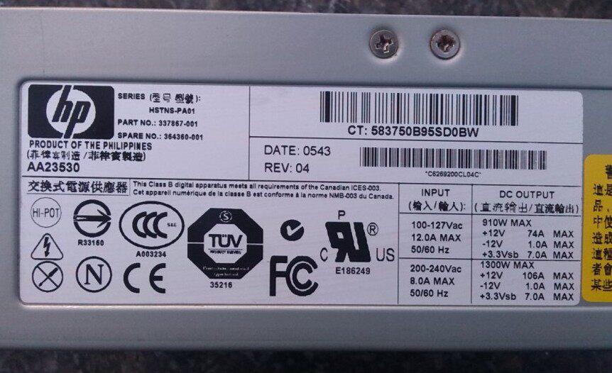 Original fit HP DL580G4 DL580G3 power supply 406421-001 337867-501 HSTNS-PA01