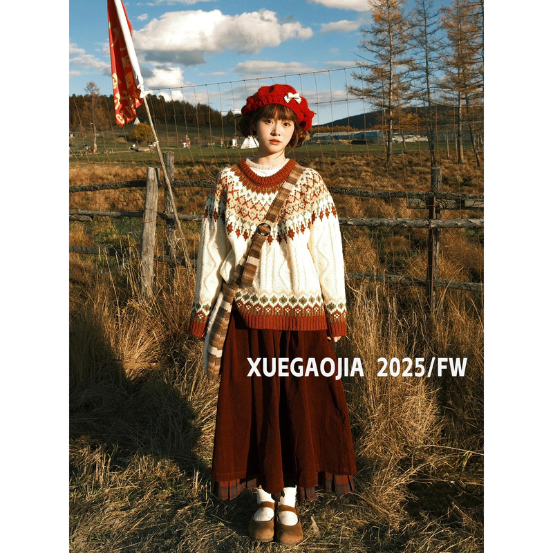 Xuegaojia 2025/Fw【Afternoon in Saint-Germain】Christmas Fair Isle Lazy Style Pullover Sweater