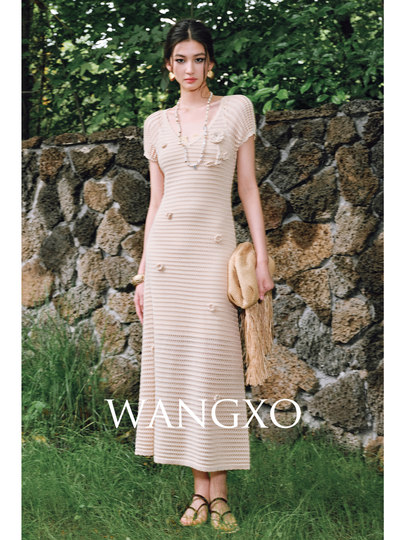 Wangxo｜Airy 100% Tencel｜Handmade Crochet Vine Weaving｜Slim Fit Dress with Straps