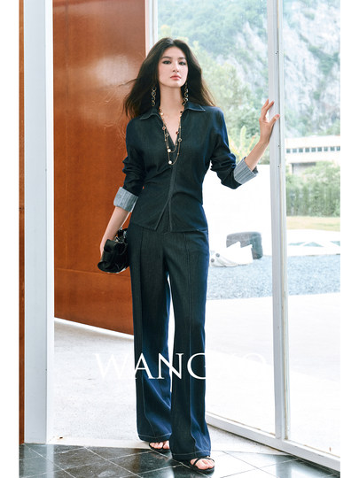 Wangxo｜Just What You Need for the Hot Summer｜Luxurious Silver Silk Cool Tencel｜Vintage Original Color Waist-Cinching Shirt and Denim Suit
