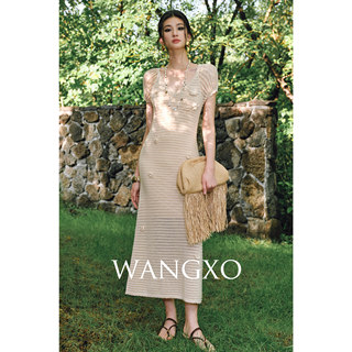 Wangxo｜Airy 100% Tencel｜Handmade Crochet Vine Weaving｜Slim Fit Dress with Straps