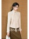 Wangxo｜Silk-Like Curly Texture Woolen Fabric｜Warm Ribbon Stand Collar Waist-Cinching Straight Shoulder Elegant Short Coat