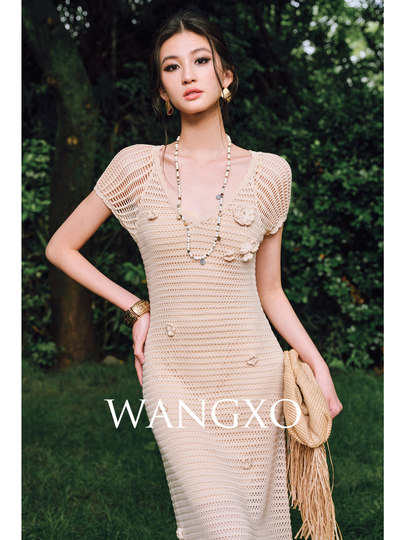 Wangxo｜Airy 100% Tencel｜Handmade Crochet Vine Weaving｜Slim Fit Dress with Straps