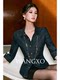 Wangxo｜Diamond-Studded Shiny Silk Breathable Tencel Cotton｜Lapel Three-Quarter Cuffed Sleeves Waist-Cinching Short Denim Shirt