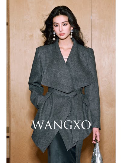 Wangxo｜Combed Wool with Shimmering Silk Texture｜Large Lapel, Can Be Worn with or Without a Belt, Casual Coat