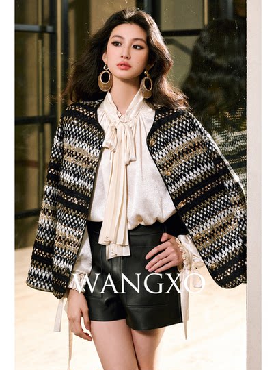 Wangxo｜Brilliant Stardust｜Special Yarn Sequin Woven Tweed｜Wide-Shoulder Boxy Chanel-Style Jacket