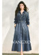 Wangxo｜High-Quality Xinjiang Long-Staple Cotton｜Distressed and Washed｜Belted Denim Flared Shirt Dress