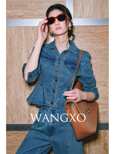 Wangxo｜Reputation Upgrade｜Flexible Cotton Denim｜Vintage Magazine-Style Ruffle Hem Top & Straight-Leg Pants