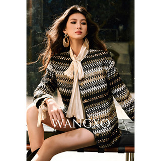 Wangxo｜Brilliant Stardust｜Special Yarn Sequin Woven Tweed｜Wide-Shoulder Boxy Chanel-Style Jacket
