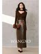 Wangxo｜High-Quality Matte Protein Leather with Genuine Leather Texture｜Slim-Fit Retro High-Waisted Long Skirt with Back Slit
