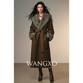 Wangxo｜Dense Looped Wool Fabric｜Heavyweight Fur Collar｜Layered Tie-Up Silhouette Lapel Coat