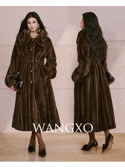 Wangxo｜Second-Hand Passtree Eco-Friendly Mink Fur｜Textured Lapel Single-Breasted Waist-Cinching Coat