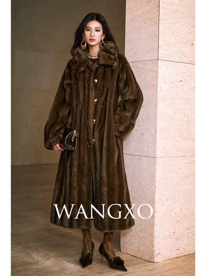 Wangxo｜Second-Hand Passtree Eco-Friendly Mink Fur｜Textured Lapel Single-Breasted Waist-Cinching Coat