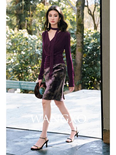 Wangxo[01/20 20:00Pm New Arrival 5% off]Waist-Cinching Textured Acetate Knit Long-Sleeve Top with Ribbons