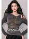 Wangxo[01/20 20:00Pm New Arrival 5% off]Fake Two-Piece Twisted Asymmetrical Shoulder Shiny Knit Top