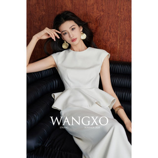 Wangxo｜Heavyweight Double-Sided Pique Woven Fabric｜Hepburn-Style Waist-Cinching Umbrella-Shaped Top & High-Waisted Skirt Set