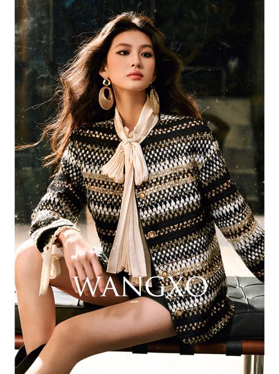 Wangxo｜Brilliant Stardust｜Special Yarn Sequin Woven Tweed｜Wide-Shoulder Boxy Chanel-Style Jacket