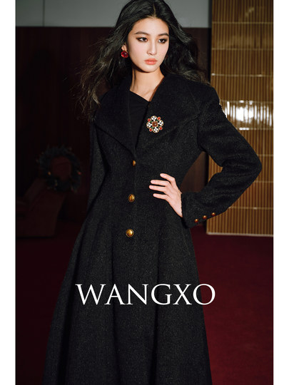 Wangxo｜Luxurious Alpaca Wool and Rabbit Fur｜Eight-Piece Segmented Design｜Long-Haired Feel, Waist-Cinching Lapel Coat