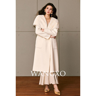 Wangxo｜Golden Ratio Cashmere and Wool Blend with Imported Mink Lapel｜Double-Breasted Long Double-Sided Wool Coat