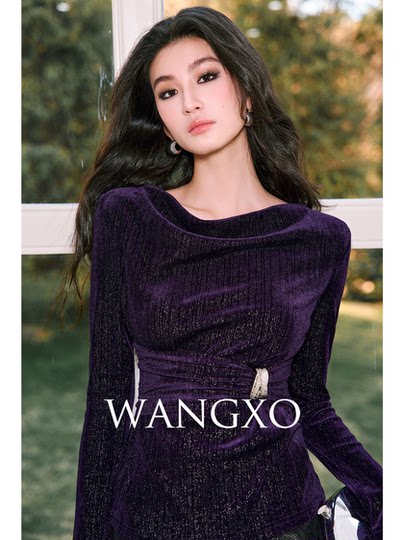 Wangxo[01/20 20:00Pm New Arrival 5% off]Velvet Ruffled Collar Top with Draped Details