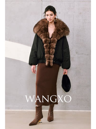 Wangxo｜High-Density, Windproof and Water-Repellent 90% White Duck Down｜Detachable Fox Fur Large Lapel down Jacket